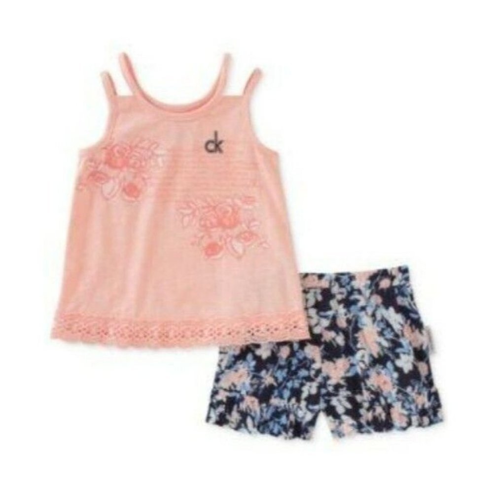 Calvin Klein 2-Pc. Tank Top & Printed Shorts Set Baby Girls Size 24 months
